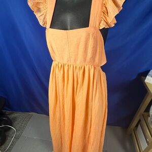 MARBLE Orange Ruffled Maxi Sundress